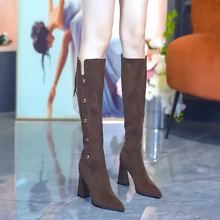 

New Women's High Heel Over Knee Long Boots Pointed Toe Thin Boot Rubber Outsole Artificial Fur Lined Mid-Calf Boots