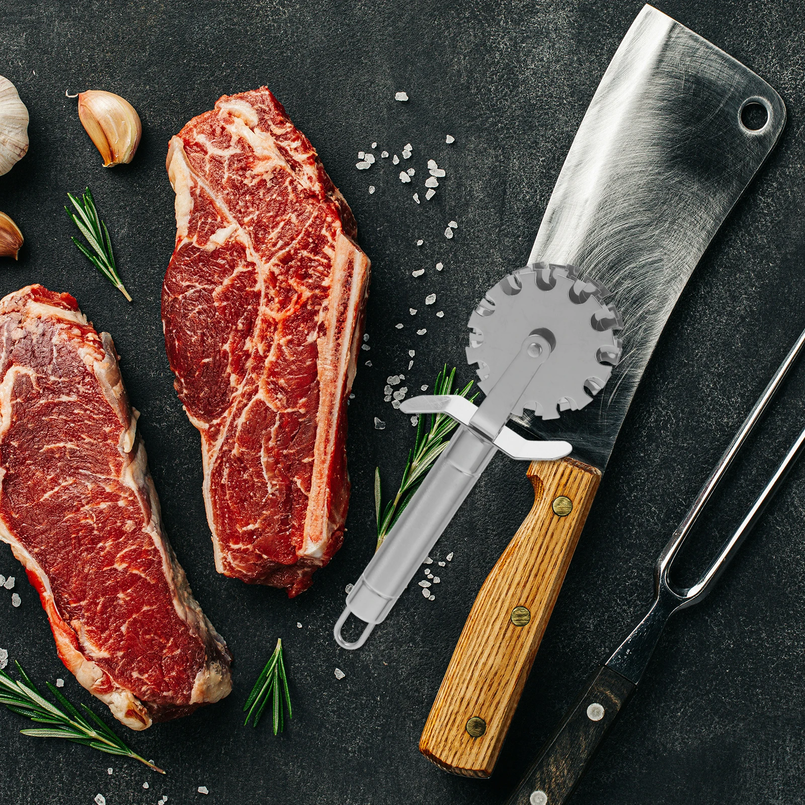 

1pc Stainless Steel Meat Tenderizer 5 Wheel Portable Kitchen Meat Mallet For Steak Pork Beef Softening Rolling Seasoning Tool