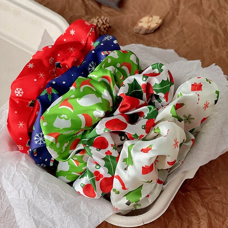 2024 New Christmas Hair Scrunches Set For Women Santa Claus Festival Hair Accessories Holiday Schrunchies Chouchou For Girls