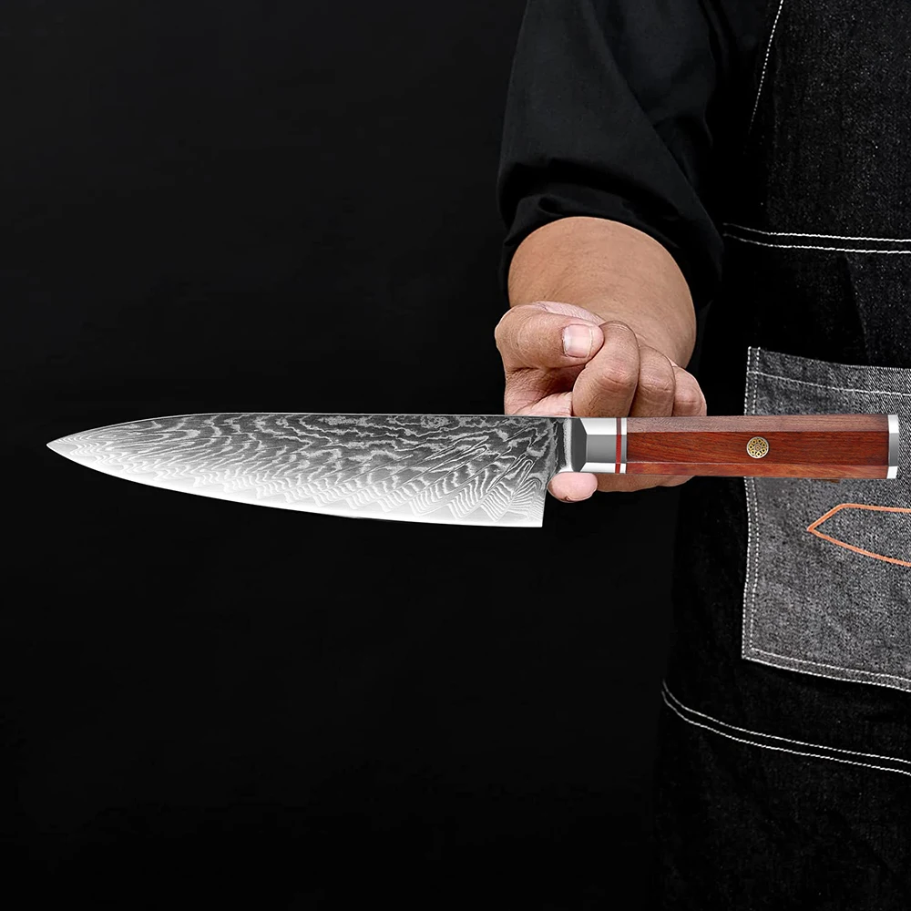 Octagonal Handle Japanese Chef Knife 8 Inch Damascus VG10 Steel Sharp Kitchen Knives Cooking Knife Meat Cutting Gyuto Knife