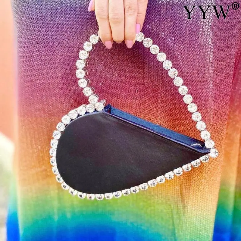 Red Heart Evening Clutch Bags For Women Diamond Designer Chic Rhinestone Handle Black Purse For Wedding Party Clutch Sac A Main