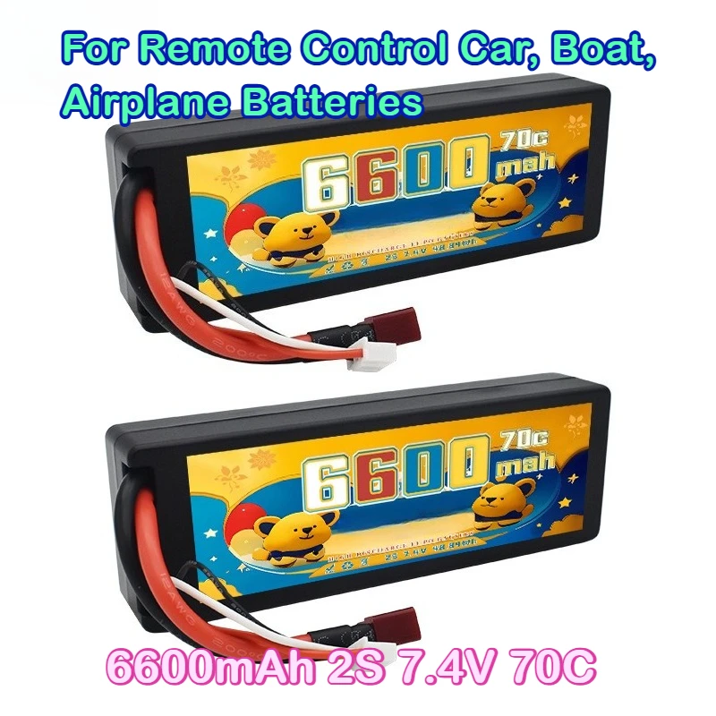 

6600mAh 2S 7.4V 70C Lithium Battery for Remote Control Car, Boat, Airplane Batteries with T/XT60/XT90/EC5/TRX/2P Plug