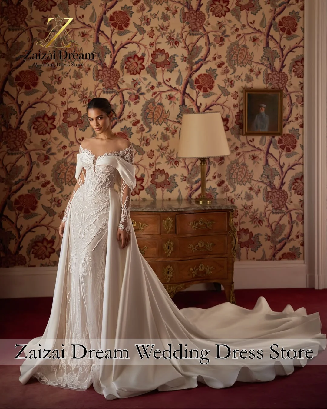 Customized Luxury Off Shoulder Sleeves Wedding Dresses 3D Flower Lace Celebrity Dress Exquisite High Quality Prom Party Gown