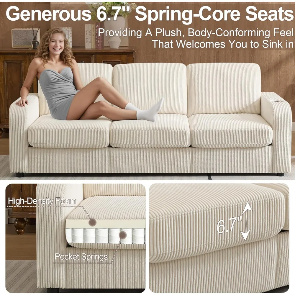 أريكة حديثة مريحة ذات 3 مقاعد كبيرة الحجم مع مقاعد عميقة وحاملات أكواب، مثالية لغرفة المعيشة مصنوعة من قماش سروال قصير #4