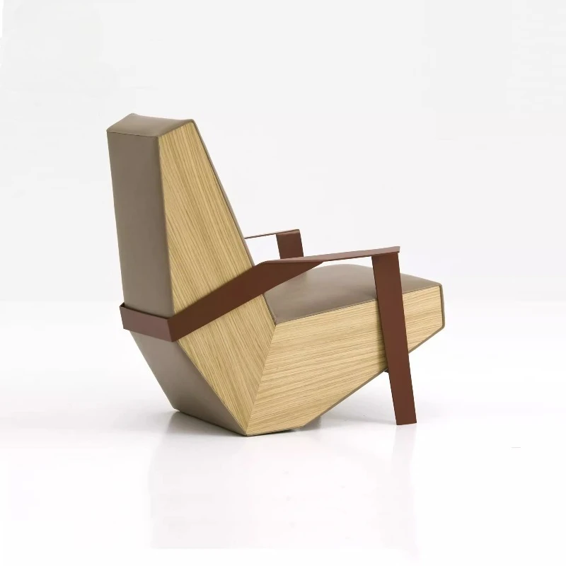 Simple design, living room model room solid wood leather art reception negotiation armchair