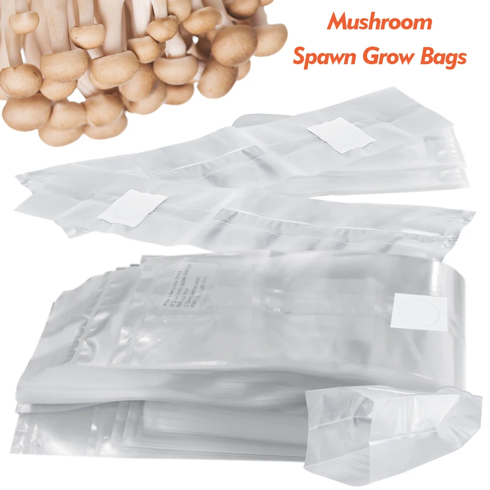 50PCS PP 0.2um Filter PP Mushroom Grow Bag High Temp Pre Sealable Spawn Media Grow Substrate Polypropylene Bag Garden Supplies