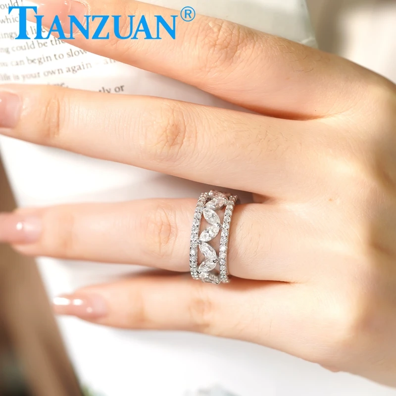 

Luxury Marquise Moissanite Ring 925 Sterling Silver Openwork Ring Women Wedding Party Gifts