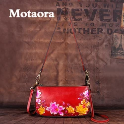 MOTAORA Women's Shoulder Bag For Cowhide Vintage Crossbody Handbag Retro Women's Moblie Phone Bags Leather Floral Small Cash Bag