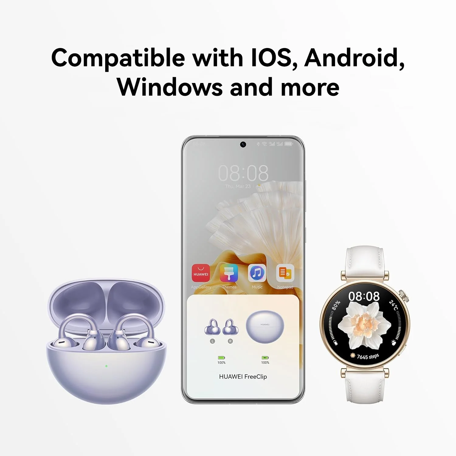 هواوي FreeClip، سماعات رأس لاسلكية مفتوحة الأذن، صوت فائق، متوافقة مع iOS وAndroid، عمر بطارية طويل 8 ساعات،