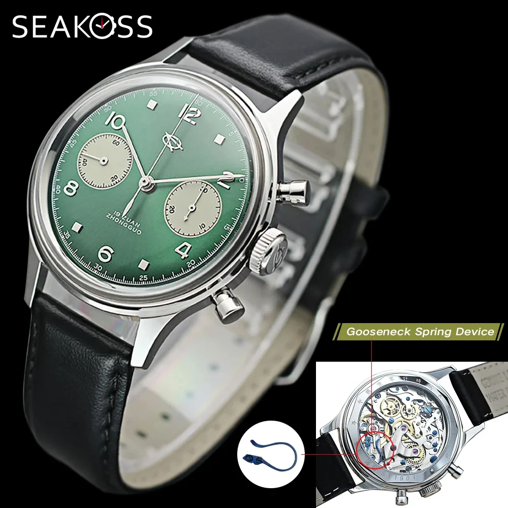 Seakoss Original 1963 Pilot Chronograph 38mm st1901 Uhrwerk mechanische wasserdichte Uhren Red Star Herren mit Schwanenhals