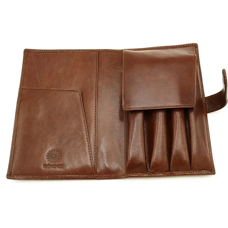 

New 2025 WANCHER Fountain Pen Leather Pen Case Four Pack Magic Button Pen Case Office Accessories School Gifts Pencil Bag