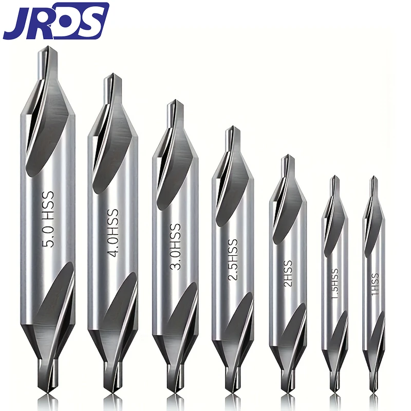 JRDS 7‑Piece 60° Center Drill Set, HSS Spotting Drill Bits for Lathe Metalworking