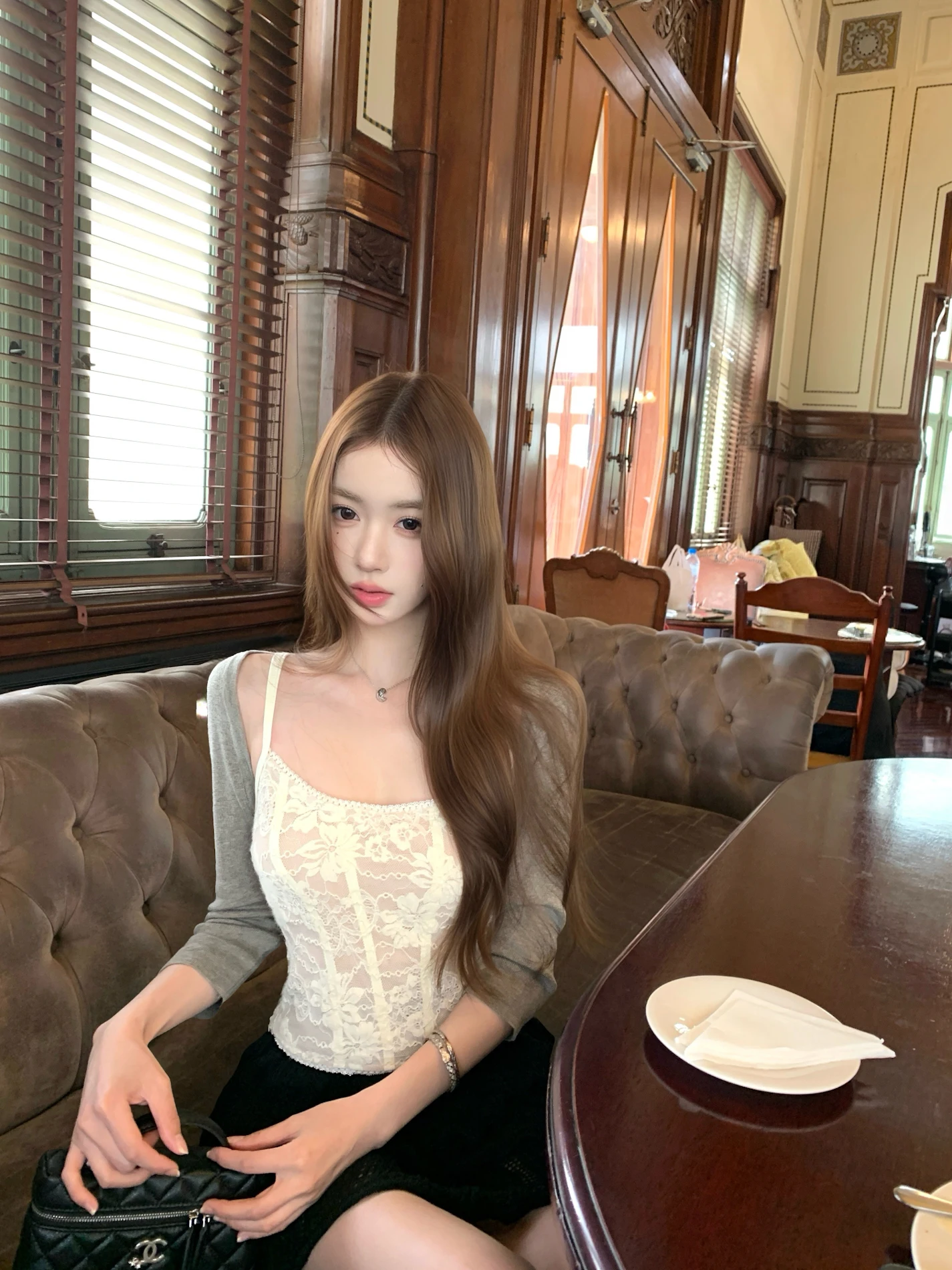 

JUNSTUDIO Ballet Diary Lace Strapless Crop Top Women's Fashion Spring 2026 Short Length Lace Material Slim Fit Outerwear