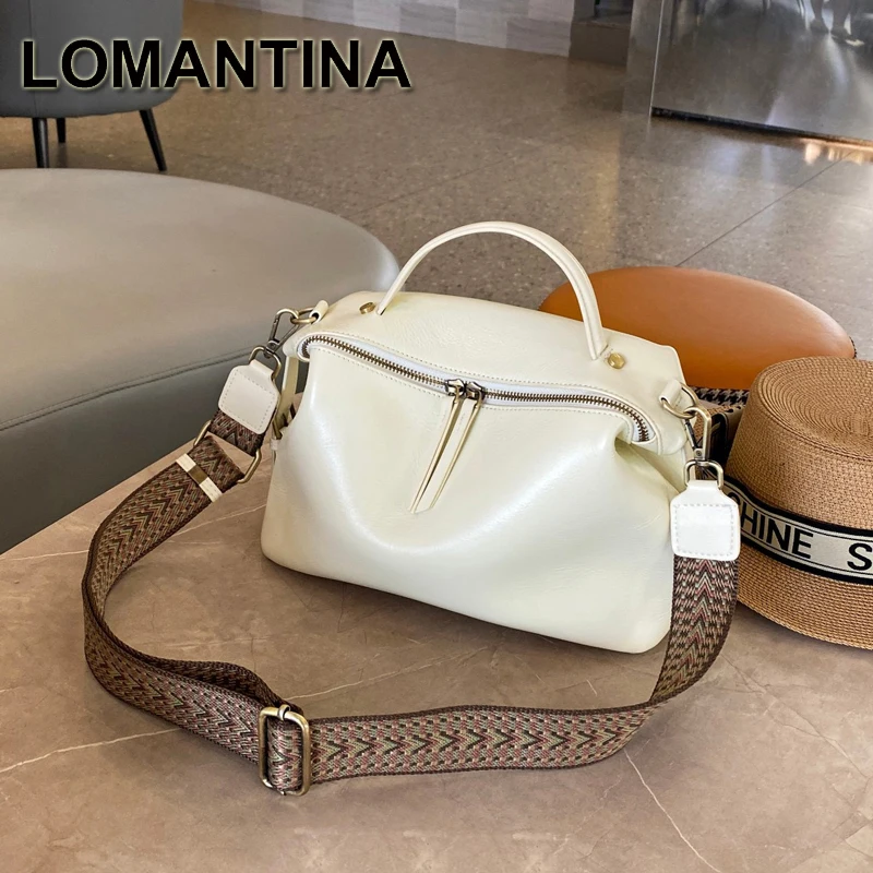 

LOMANTINA Vegetal Kneading Cow Leather Vintage Handbag Elegant Women Shoulder Bags Satchel Wide Strap Leather Strap Purses