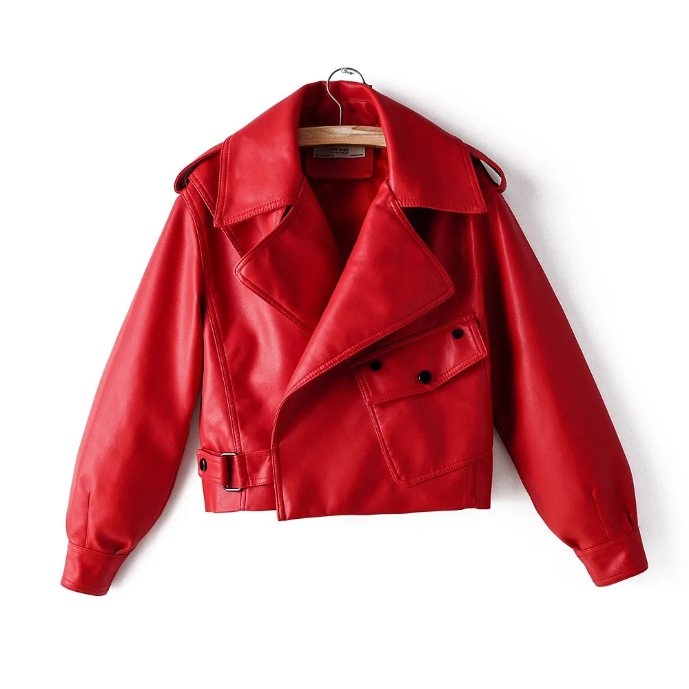 Veste d'automne en similicuir PU pour femme, motard de moto, manteau rouge, col coloré, streetwear, noir, punk, nouveau