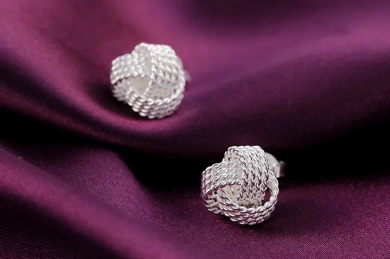 Noble 925 Sterling Silver Tennis Weave Stud Ball Earrings for Women Lady Holiday Gift Party Wedding Fashion Jewelry