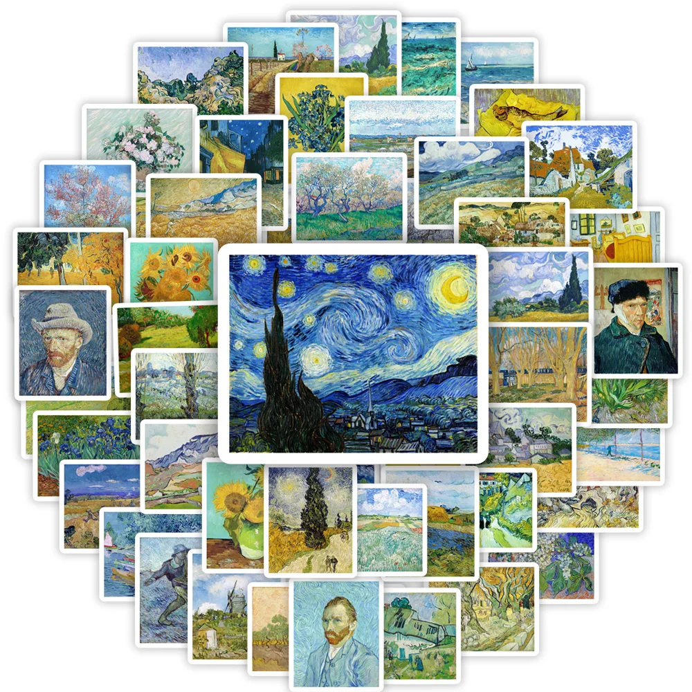 Van Gogh Paintings Artwork Stickers Landscape Self-Portrait Decal for Laptop Phone Scrapbook Luggage Decorative Cups Waterproof