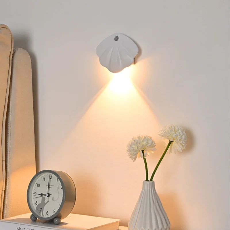 LED-Licht mit Bewegungsmelder, wiederaufladbares USB-Nachtlicht, kabellose Wandlampe in magnetischer Muschelform für Wohnzimmer, Treppenhaus, Schrank