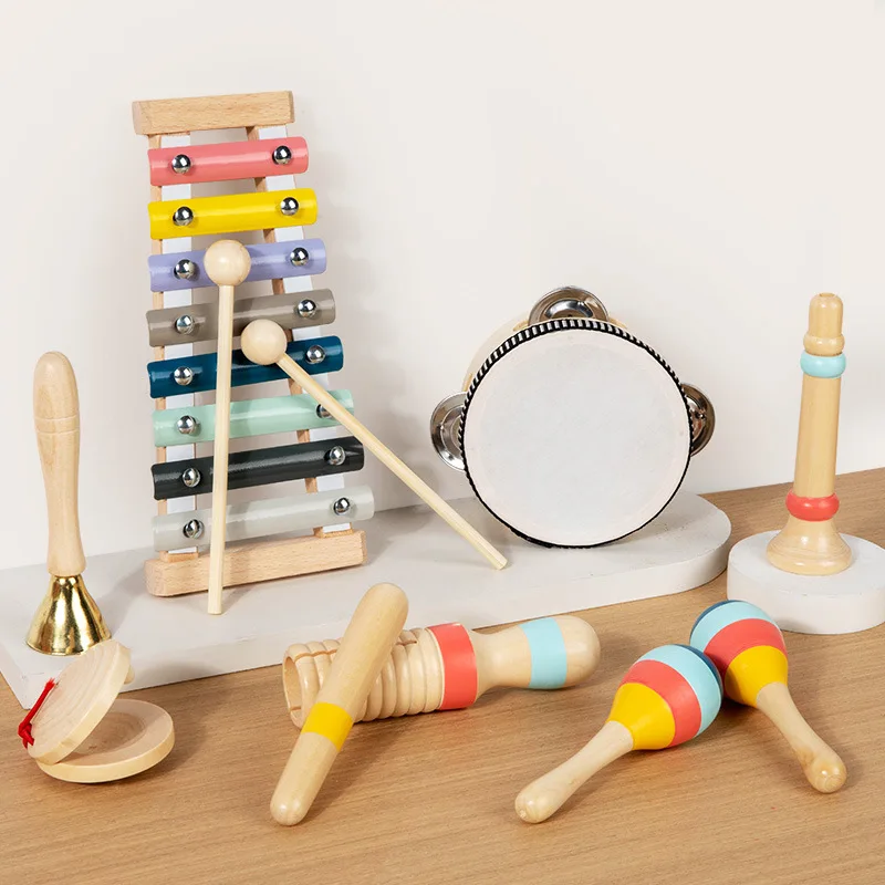 Toddlers Montessori Musical Instruments Set Wooden Percussion Instruments Toys Kids Preschool Educational Birthday Gifts