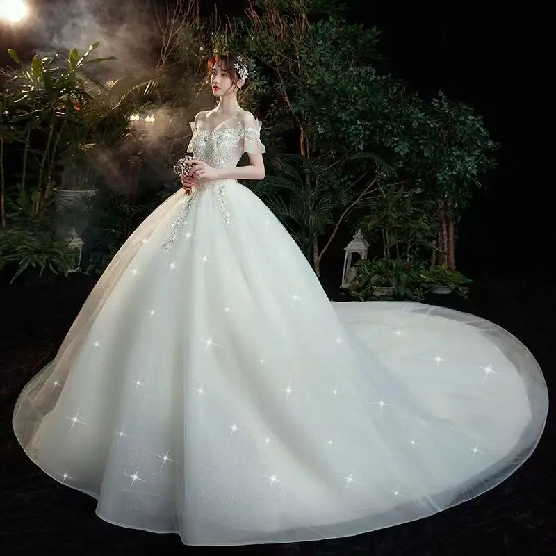 

Customized ZJ4064 Princess V Neck Wedding Dress For Women Ivory Glitter Long Sleeve 2025 Vintage Bride Bridal Ball Gown