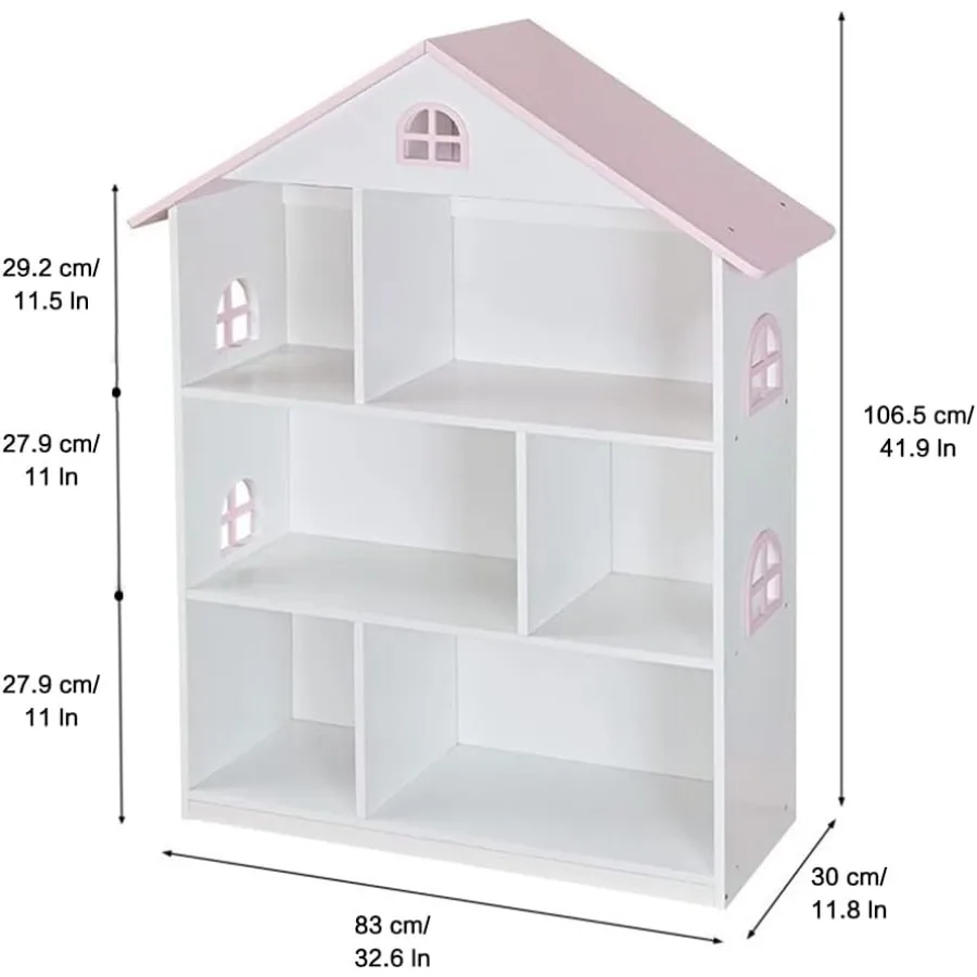 Estantería de madera para casa de muñecas, estantería para casa de muñecas de 3 niveles, libros, juguetes, organizador de almacenamiento, estantes para dormitorio, sala de juegos, jardín de infantes