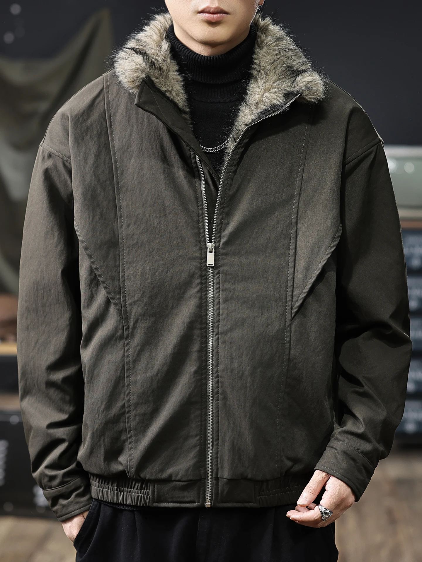 

American Retro Fur Jaet Men's Thiened Cotton Quilted Warm Workwear Coat Faionable Outdoor Leisure Travel Polyester ...