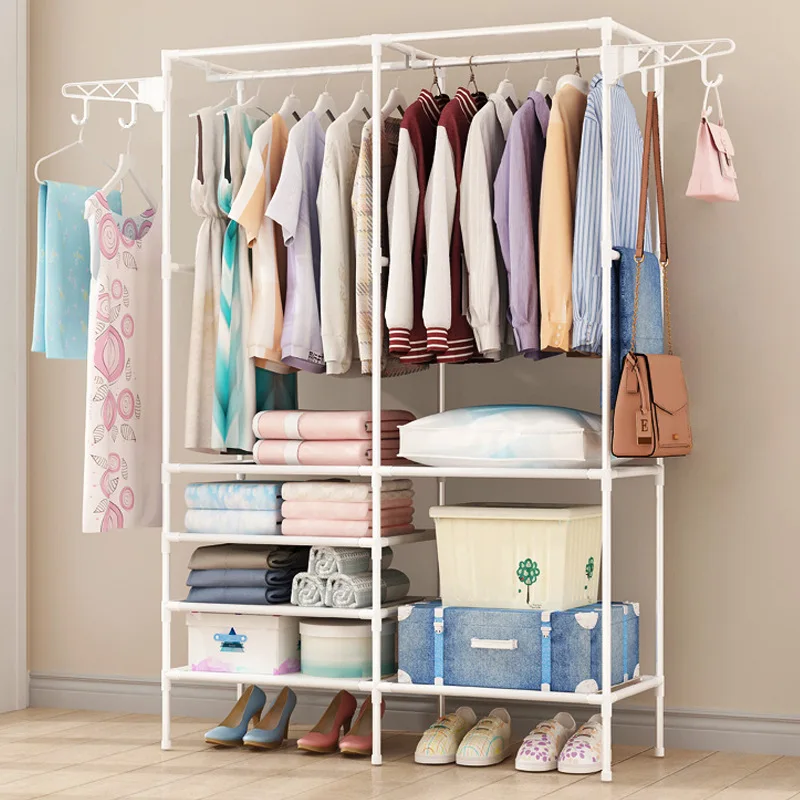 Simple Fashion Coat Rack Large Capacity Bedroom Wardrobe Closet Clothes Hanger Mutifunctional Storage Organizer Floor Shelf WF