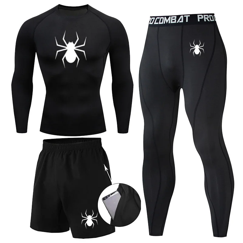 Conjunto de compresión MMA para hombre, camiseta de manga larga, pantalones ajustados, ropa de culturismo de Fitness, traje deportivo Rashguard