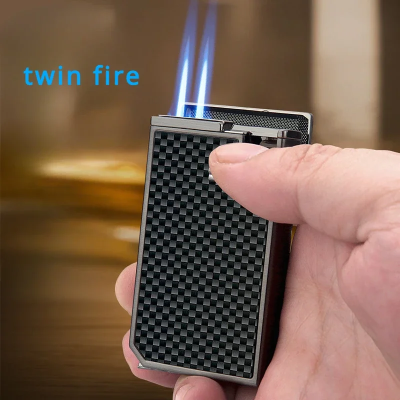 Honest Metal Cigar Lighter Outdoor Windproof Butane Gas 2 Blue Flame Turbo Torch Jet Portable Deluxe Lighter Folding Cigar Drill