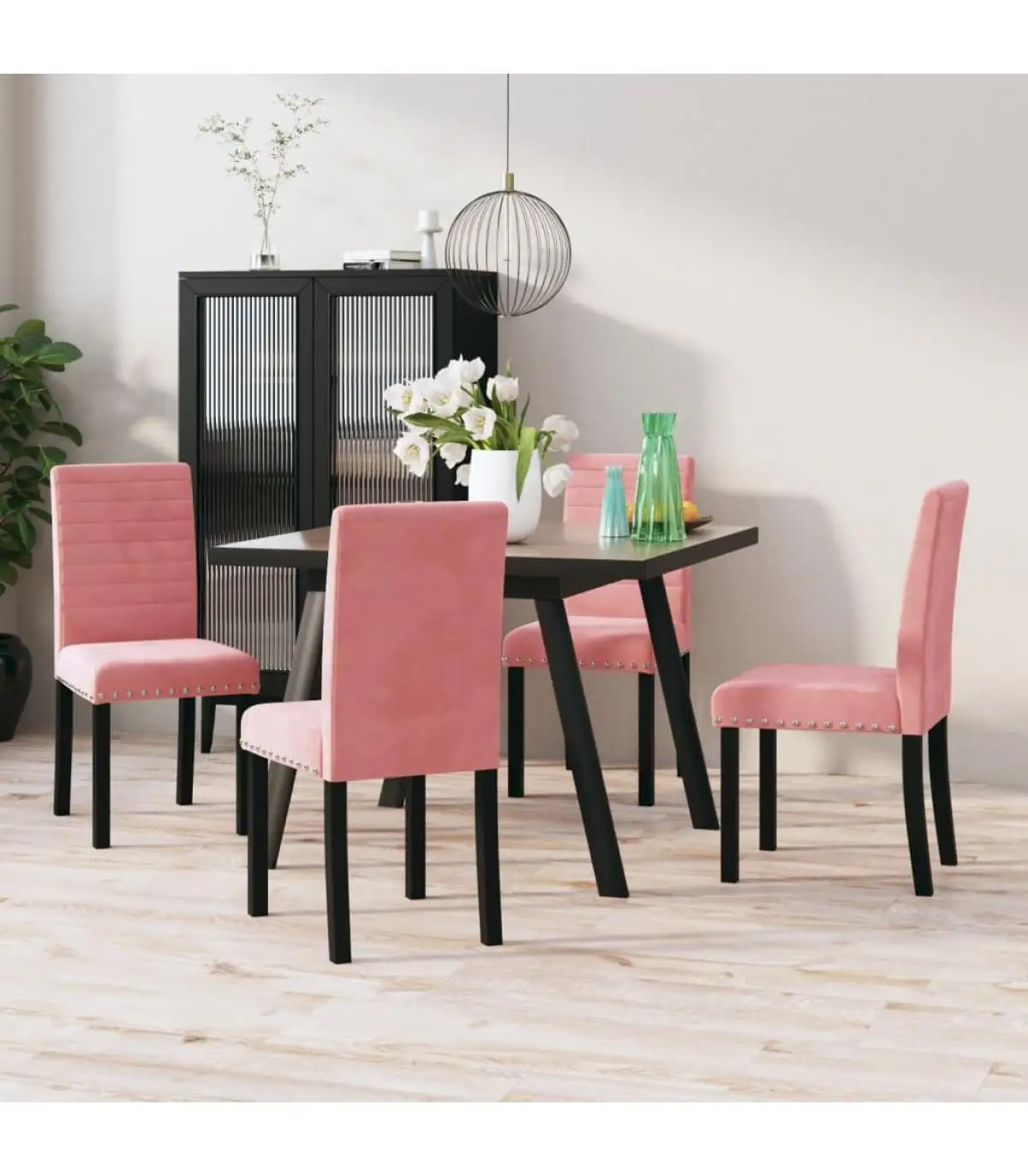 Dining chairs dining chairs 4 units pink velvet