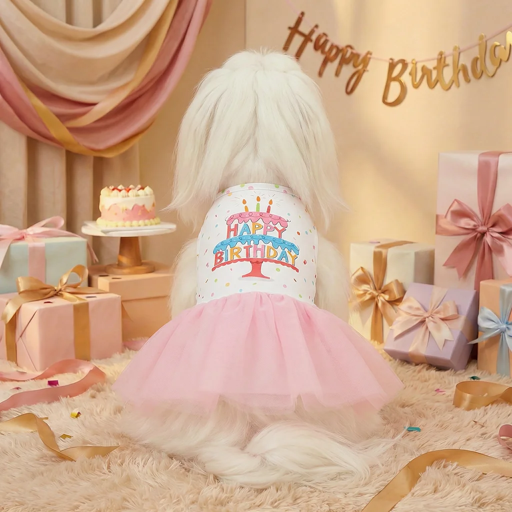 Vestido tul rosa fiesta cumpleaños para perros y gatos pequeños