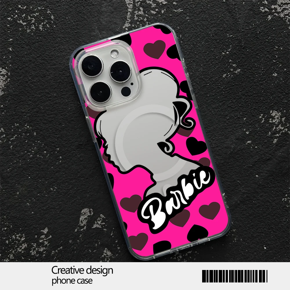 Cartoon Barbies Pink Girl Phone Case for iPhone 12 11 13 14 15 16 Max Pro Plus Magsafe Magnetic Wireless Cover