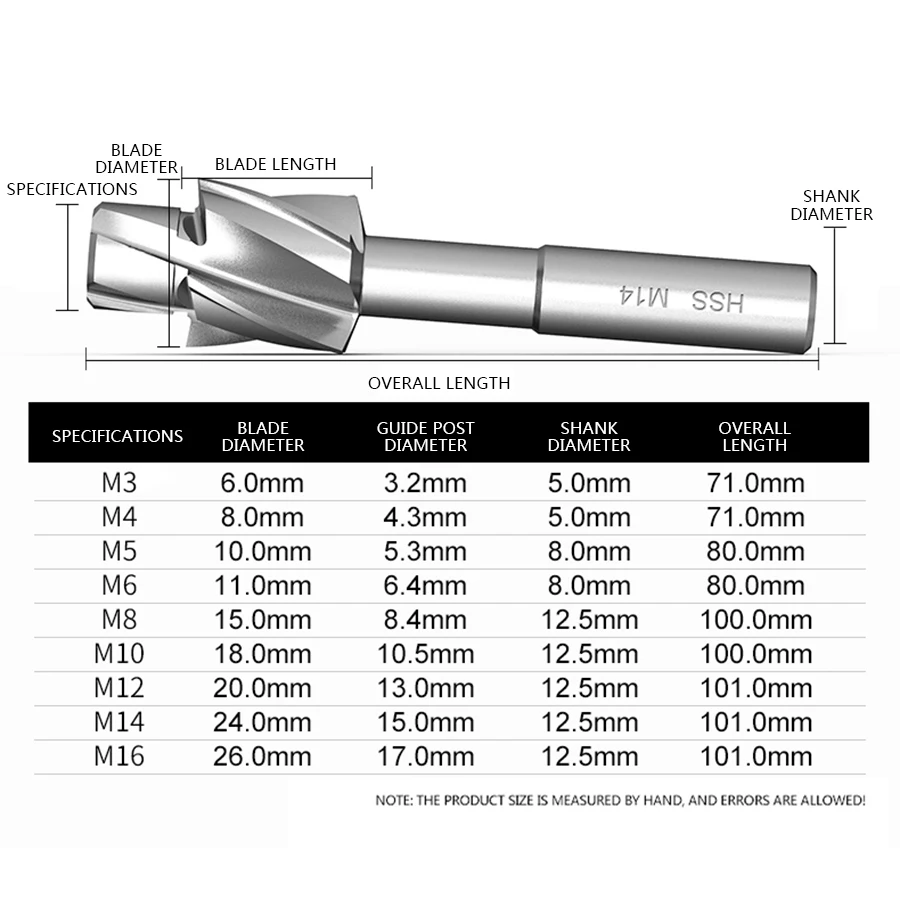 Countersunk head milling cutter high-speed steel flat bottom countersink drill straight handle white steel mouthM3M4M5M6M8M10M12