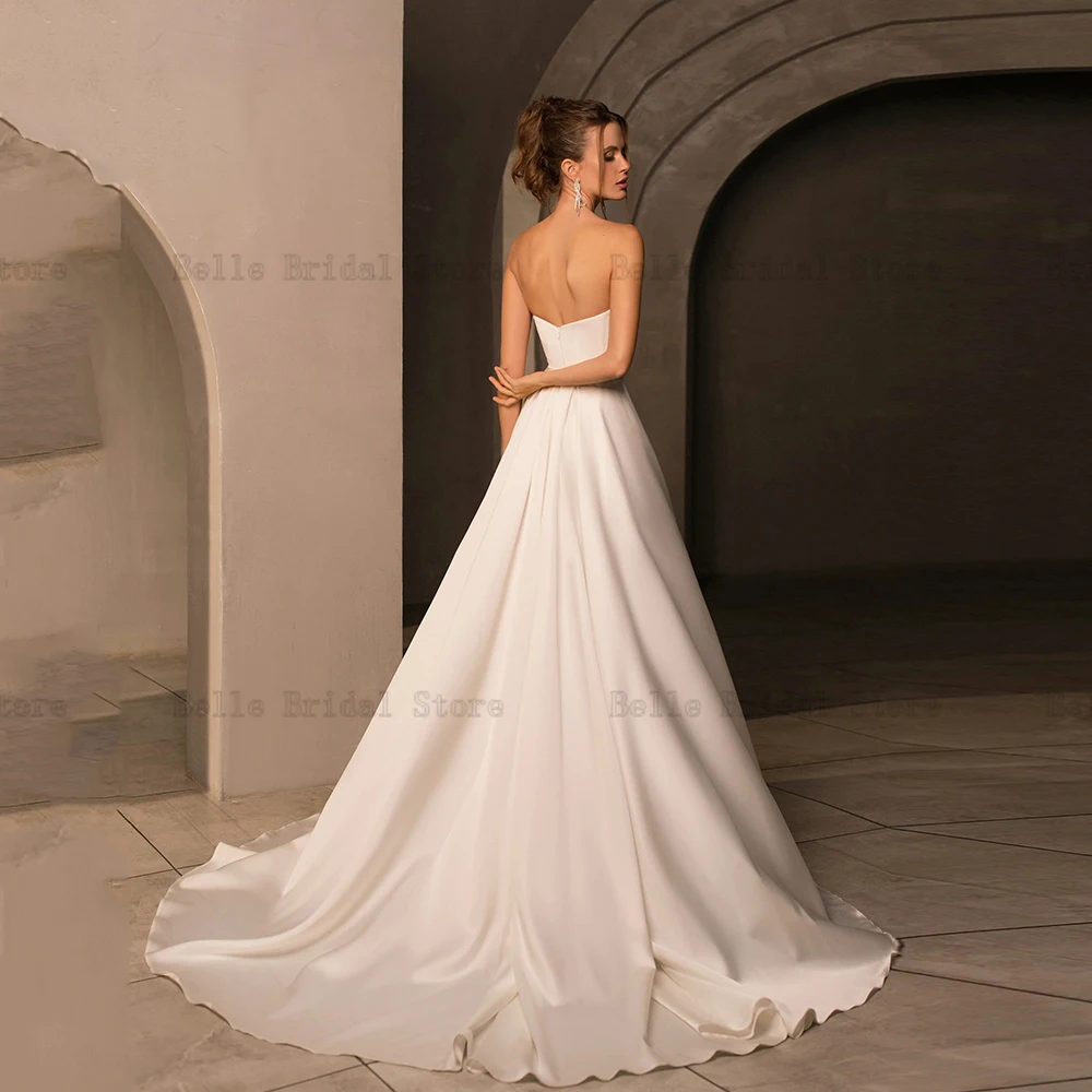 Sexy Elfenbein Hochzeit Kleider Sweet Neck Sleeveless A-line Brautkleider Falte Bodenlangen Frontseiten-schlitz Vestidos De Novia 2023