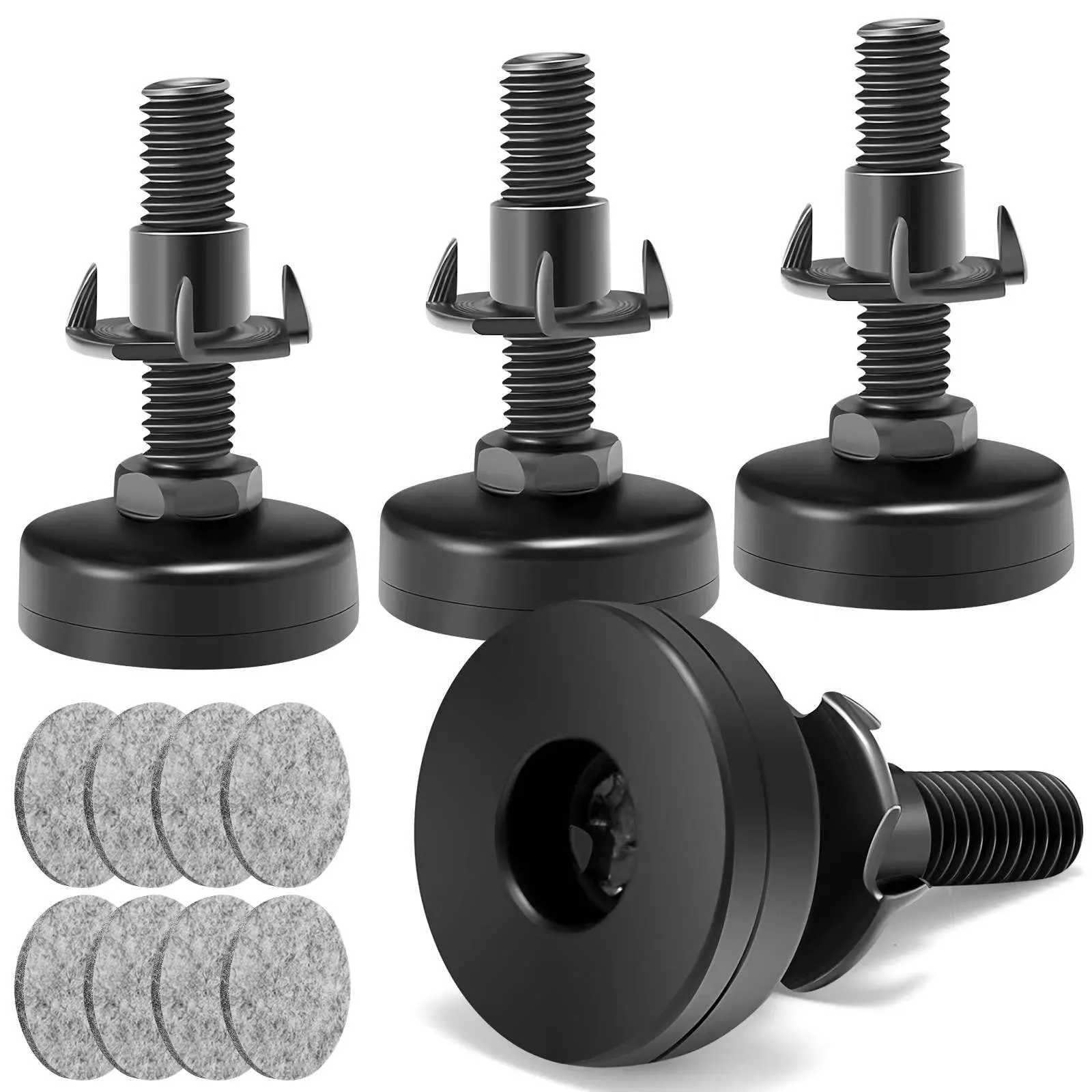 

Black Adjustable 3/8 Inch UNC Thread Furniture Leveling Feet With Felt Pads, 4 Pack For Tables, Chairs, Cabinets, Sofas
