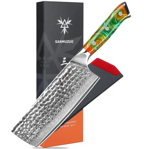 SANMUZUO VG10 Damascus Steel 7 Inch Chinese Chef Cleaver - YAO Series  Kitchen Knife Resin Handle for Home Cooking & Cutting