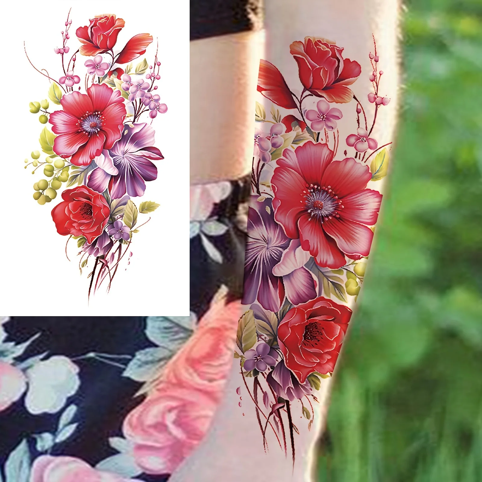 Waterproof Rose Temporary Tattoo Sticker for Women - Versatile Body Art for Arms & More, Easy Apply & Remove view 4