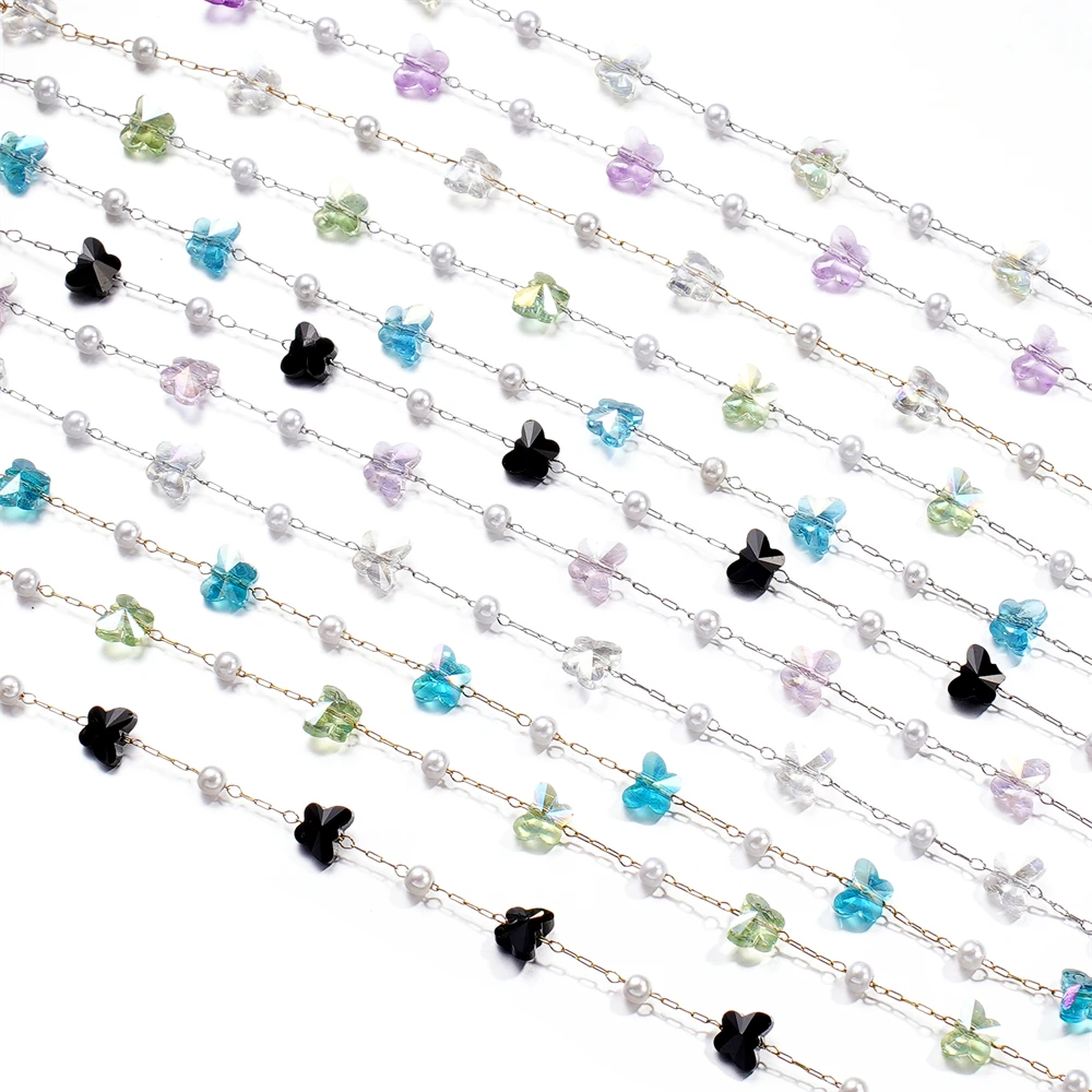 1Meter Stainless Steel Pearl Chain Butterfly Crystal Chains For Necklace Bracelets Jewelry Making DIY Handmade Accessories