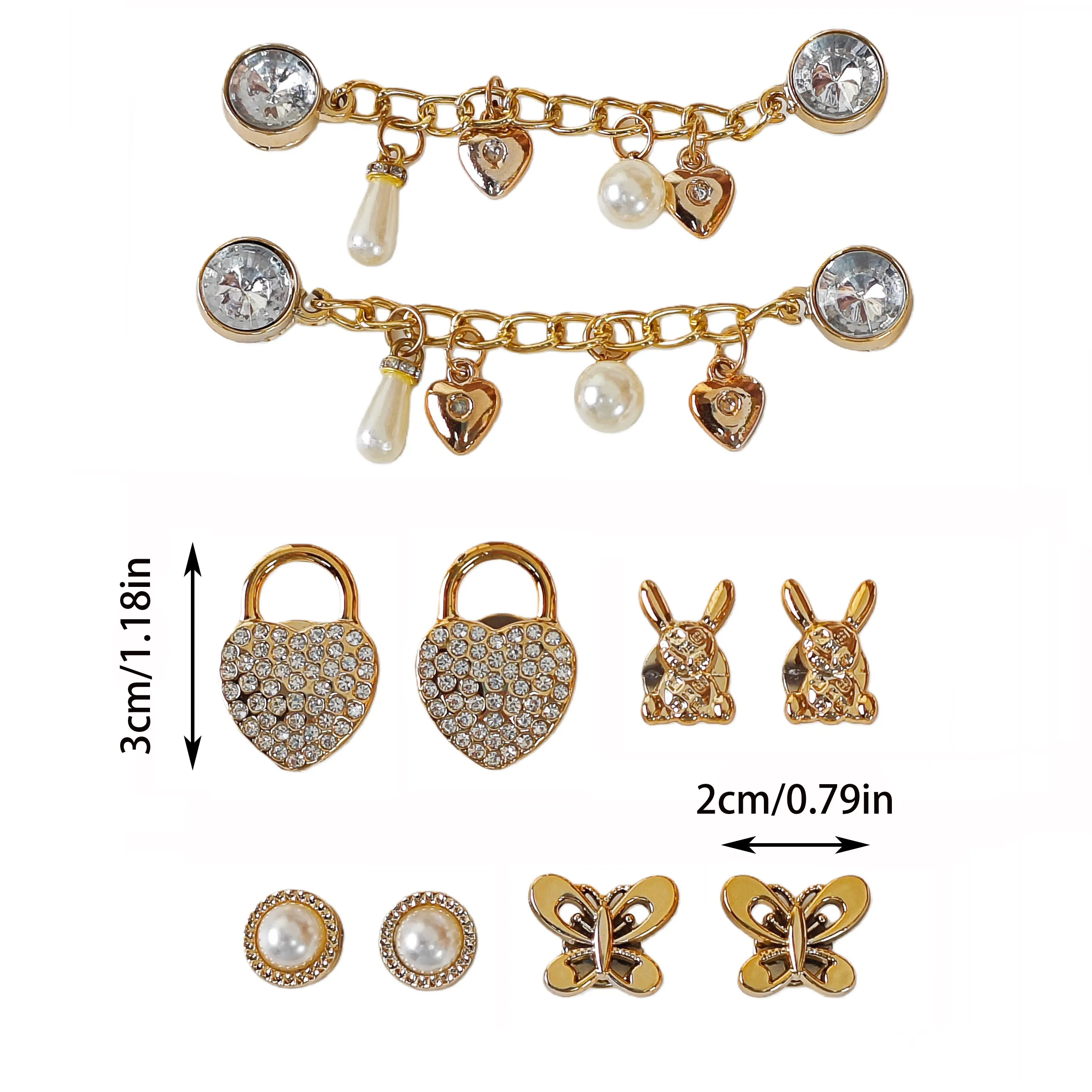 10Pcs DIY Shoe Decoration Charms: Heart Lock, Little Rabbit, Butterfly, Rhinestone Chain Decorative Buckle, Non-Metal Lightweight Material, Y2K Fashion Versatile Cute Personality Style for Both Men and Women, Suitable for Eva Beach Shoes, Sandals, Removable Shoe Decoration, Holiday Gift