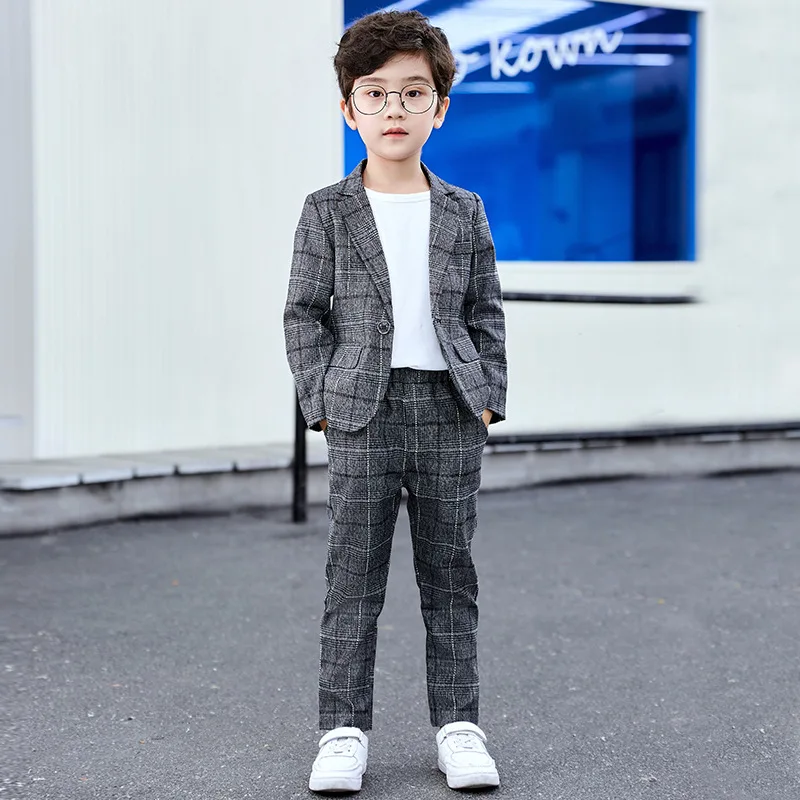 Flower Boys Wedding Suit Child Party Performance Costume Kids Photography Graduation Suit Blazer+Pants 2Pcs Slim  Ceremony Set