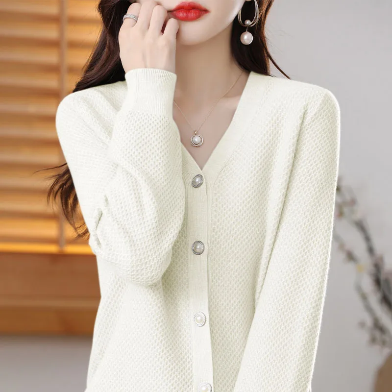 Cashmere cardigan Fall/winter 2022 Cashmere Sweater Women V-Neck Pure Color Casual Long-sleeved Loose Cashmere cardigan Women\'s