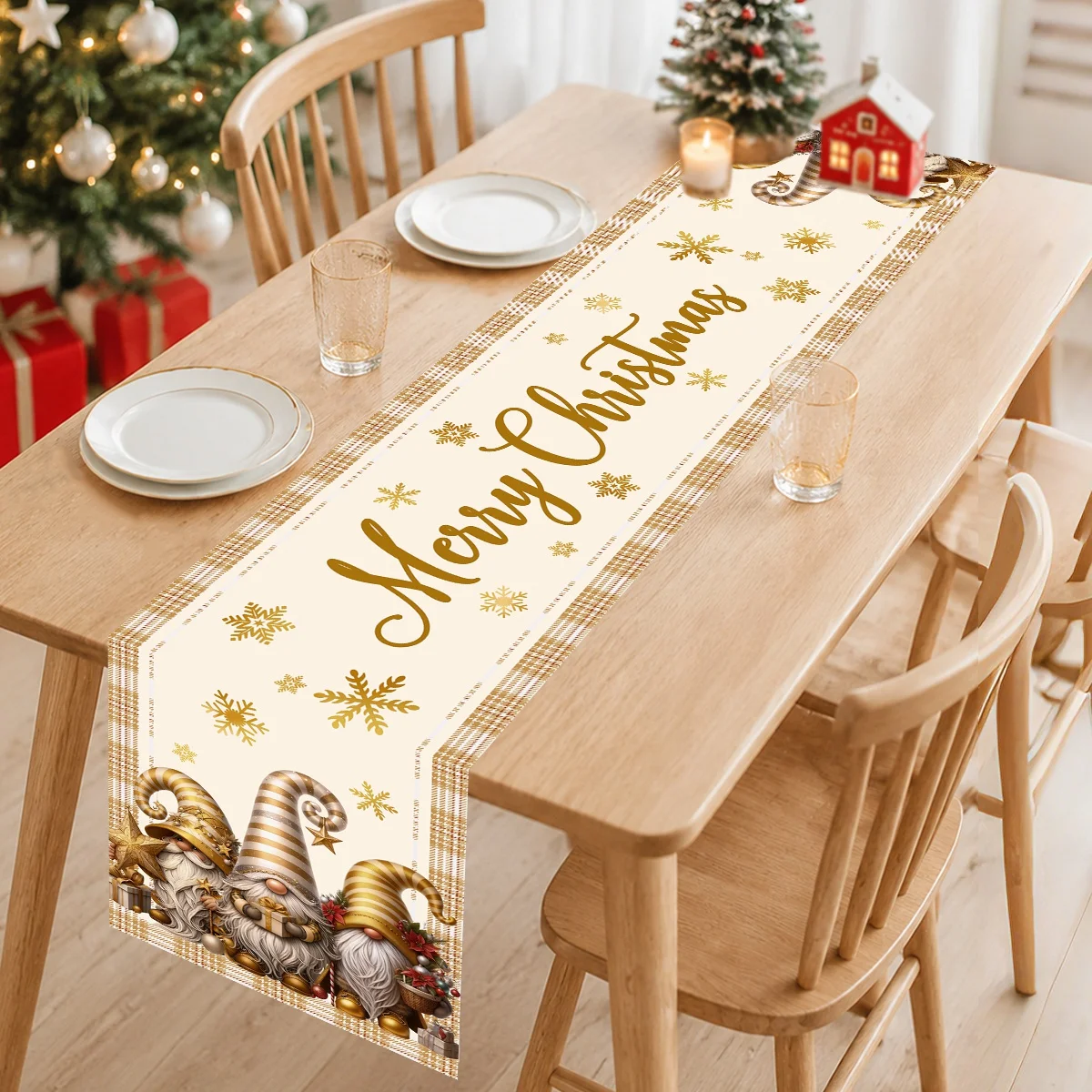 Christmas Themed Table Runner Gnome Snowflake Design Polyester Tablecloth Holiday Party Decor Christmas Decoration for Home 2026