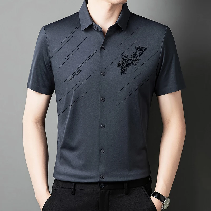 New 2024 Summer Men\'s Casual Printed Short Sleeved Shirt with New Quality Smooth and Comfortable  Silky and Wrinkle Resistant