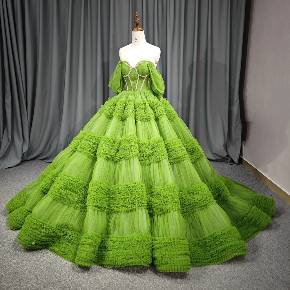 Jancember Green Exquisite Perfect Quinceanera Dresses For Gril Scoop Ball Gown Short Sleeves Lace Up Pleat Bar Mitzvah DY5649