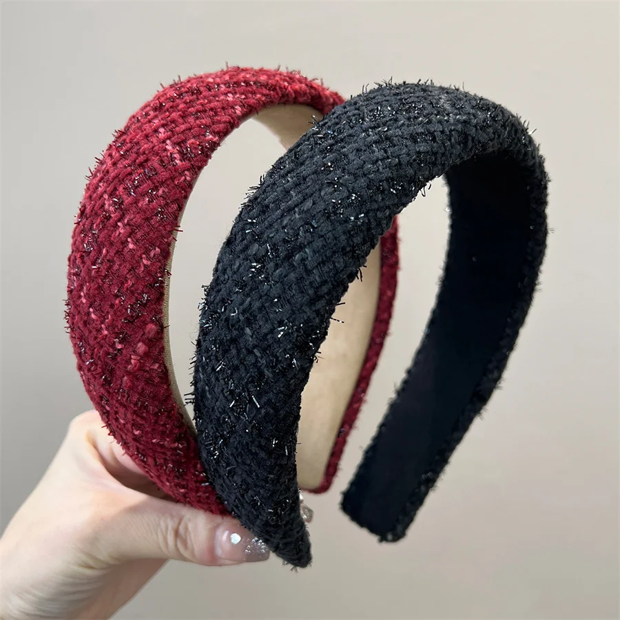 2025 nueva moda Otoño e Invierno diadema roja con lentejuelas diadema Retro de gama alta para mujer paquete de pelo sombreros versátiles para niñas