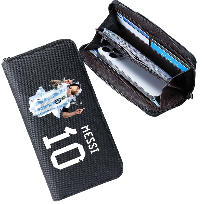 Football Messi Men Long Wallet Resident Evil Multiple Card Slots Canvas Zippered Purse Handbag Card Holder Wallet Coin Bag