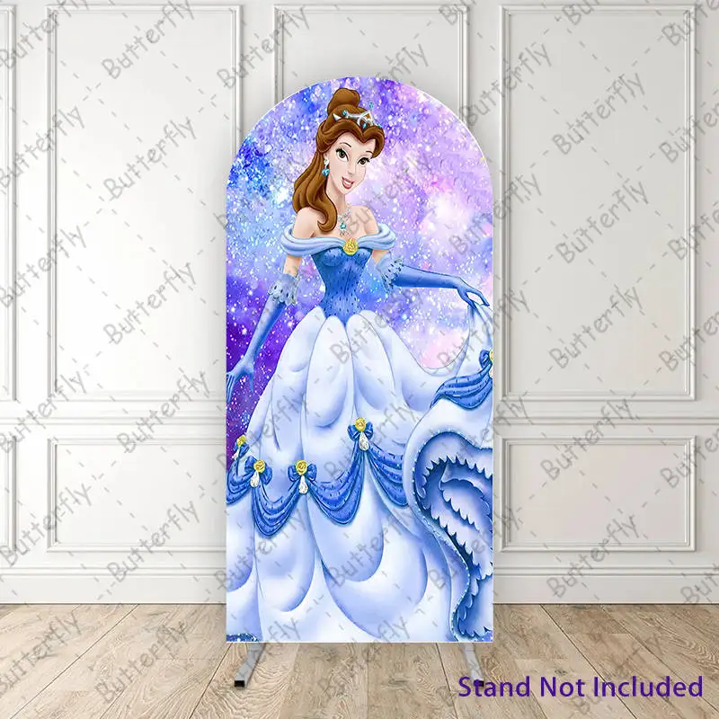 Disney Beauty And The Beast Flowers Dress Belle Princess Dreamy Arch Backdrop Cover Girls Birthday Party Background Decoration