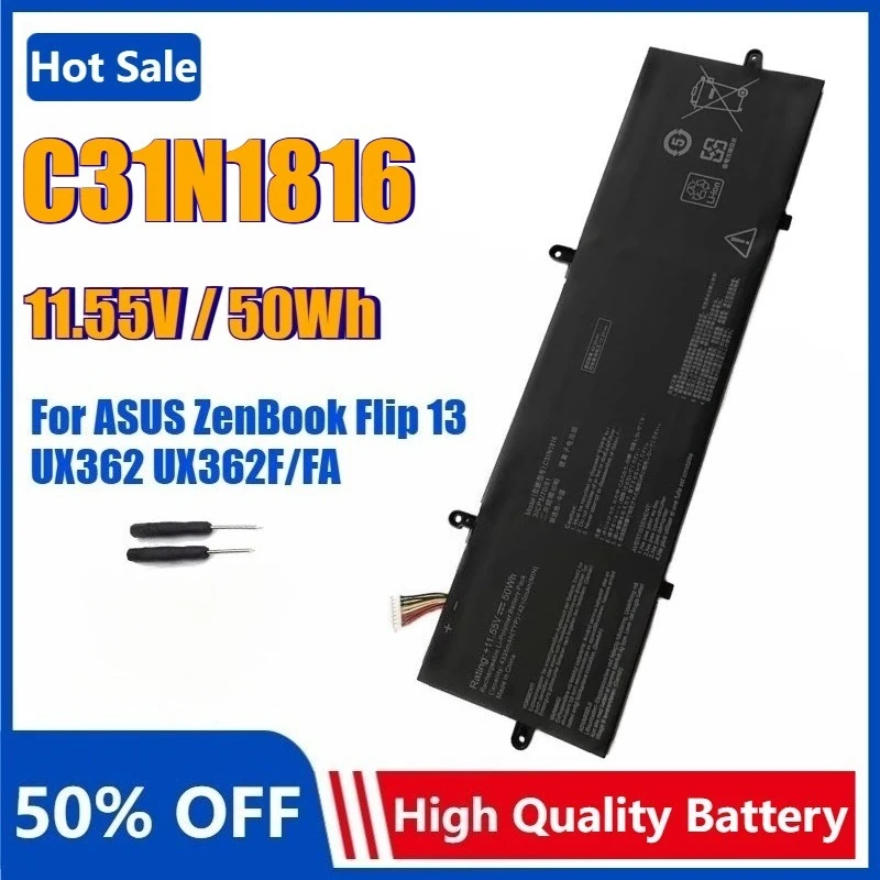 

C31N1816 Laptop Battery for ASUS ZenBook Flip 13 UX362 UX362FA UX362F Q326FA-BI7T13 Q326FA UX362FA-2B 0B200-03160000 Bateria