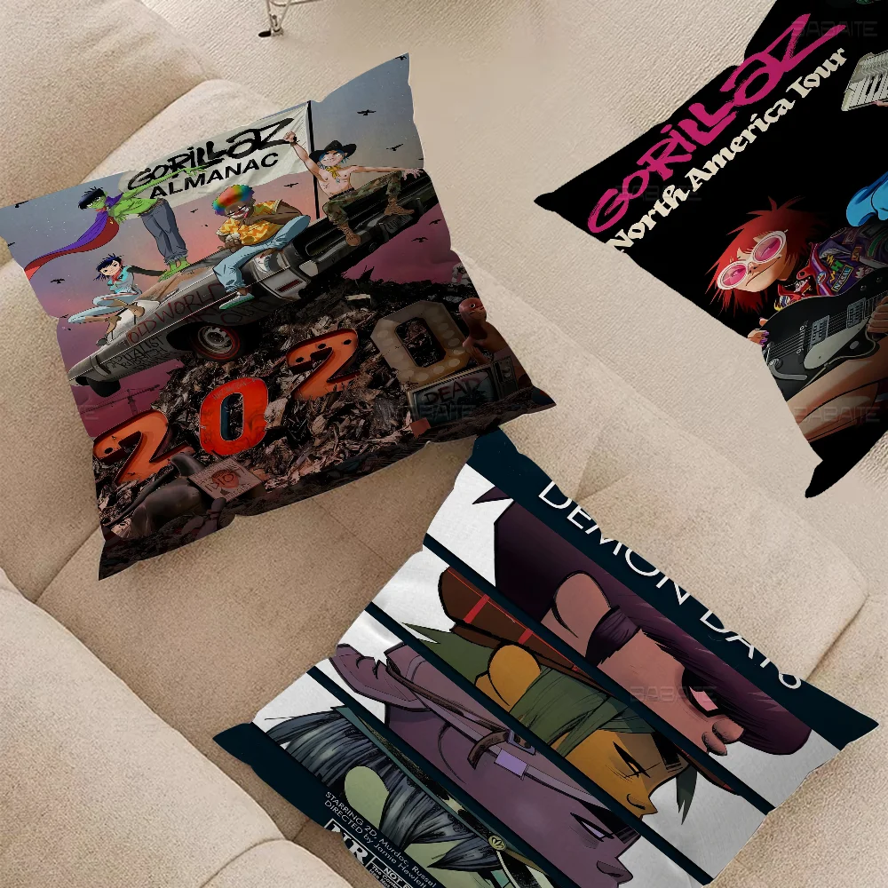 

Gorillaz Hip Hop Kraft Paper Office Cushion Pillowcase Car Cushion Cover45X45CM Lumbar Pillowcase Sofa Pillowcover