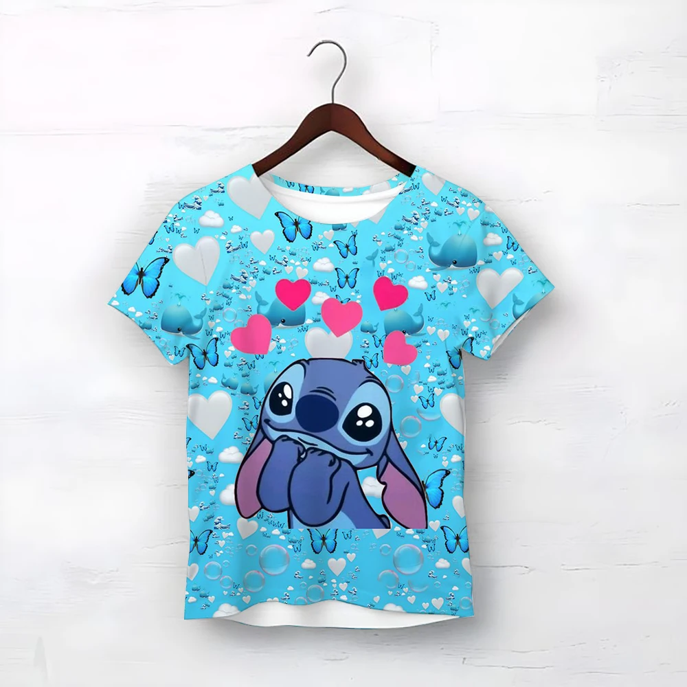 Pink Girls T Shirts 100% Cotton Cute Stitch T-shirt Kids Cartoon Clothes Children's Clothing Baby T-shirt Child Girl Tops Tee